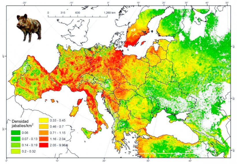 Figura 2: Poblaci&oacute;n modelada de jabal&iacute; en Europa. Fuente: FAO-ASFORCE, Mayo 2015
