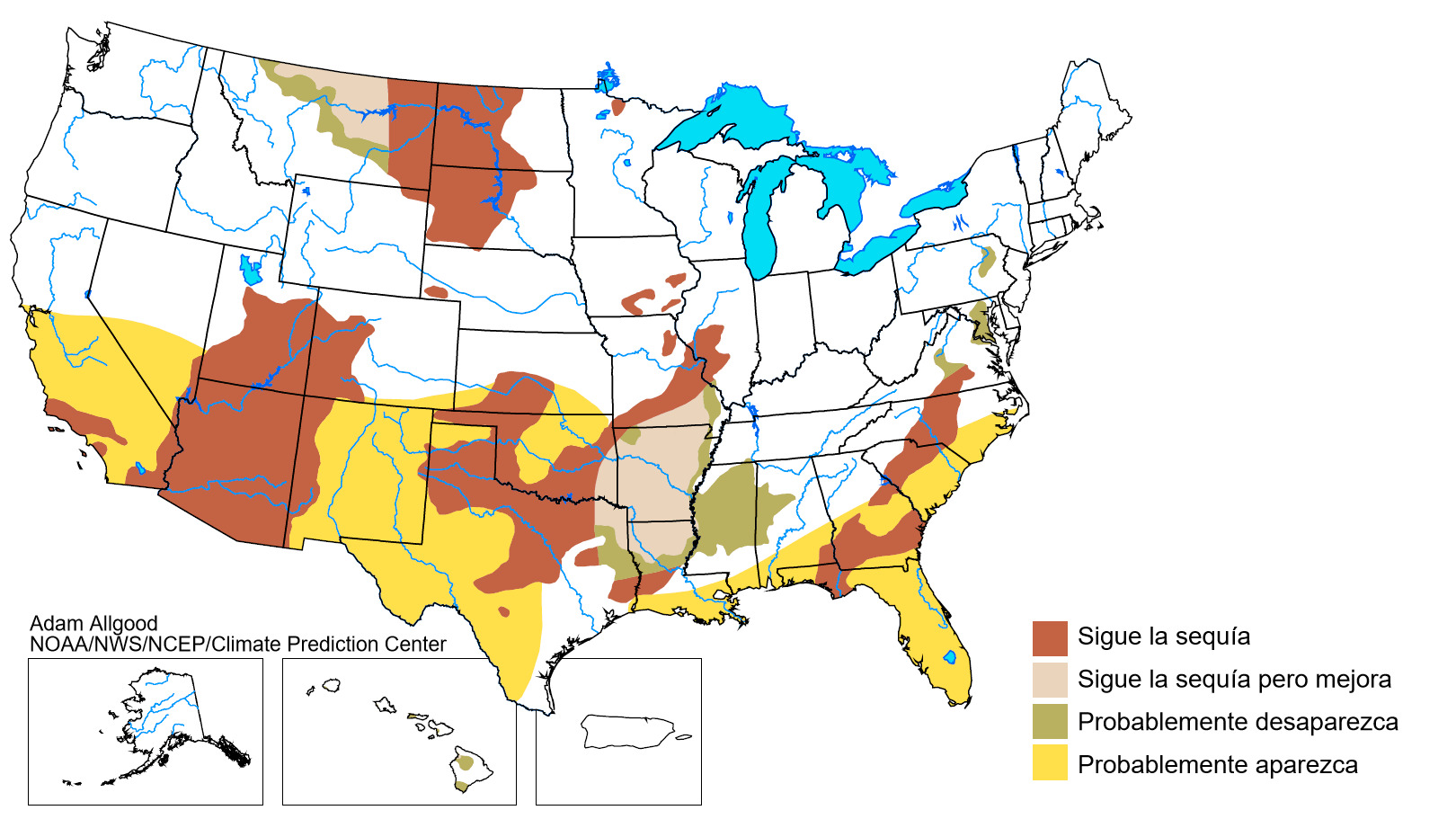 Tendencia estacional de sequ&iacute;a en EEUU: 21 de diciembre de 2017 - 31 de marzo de 2018
