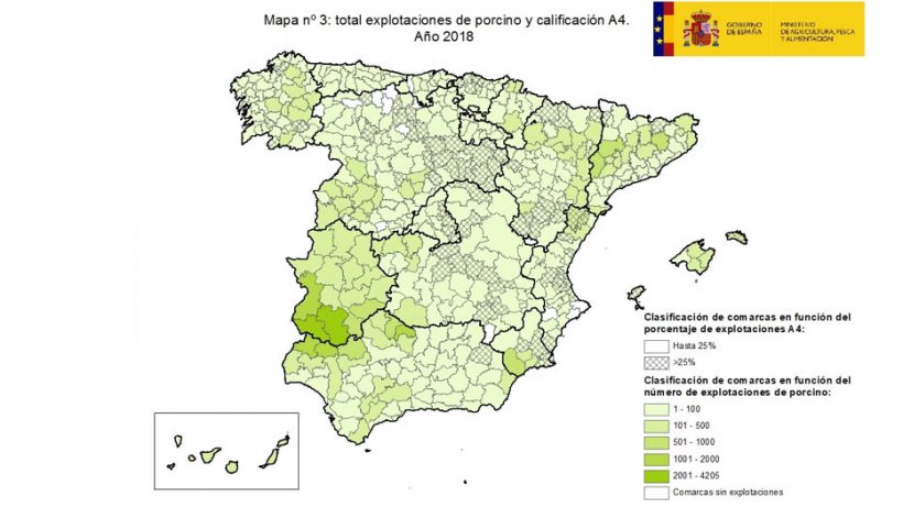 Clasificaci&oacute;n de comarcas en funci&oacute;n del porcentaje de explotaciones oficialmente indemnes para la enfermedad (A4).
