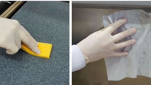 Figura 1. Muestreo de superficies con esponja y toallita
