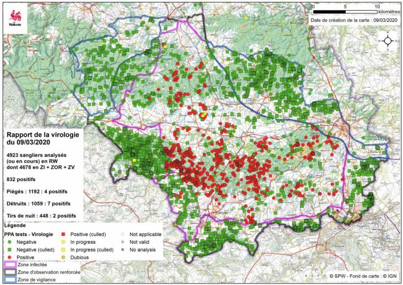 Carte de pr&eacute;l&egrave;vement des sangliers en date du 9 mars 2020.
