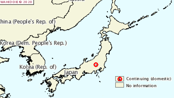 Current outbreak of CSF in domestic pigs in Japan. Source: OIE.
