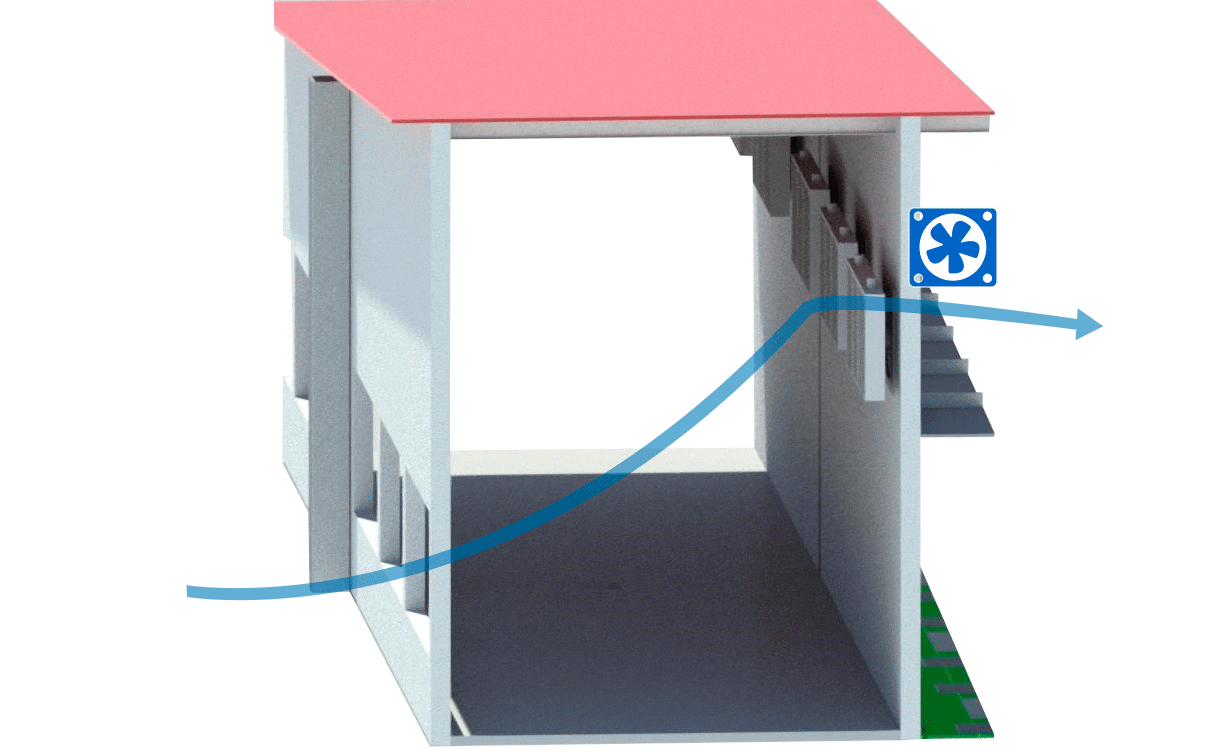 Ilustraci&oacute;n 5: Edificio de maternidad con sistema de impulsi&oacute;n de aire sin filtraci&oacute;n por sobrepresi&oacute;n y refrigeraci&oacute;n por sistema de compresi&oacute;n mec&aacute;nica (bater&iacute;as de calor - frio).
