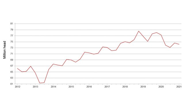 Censo porcino trimestral de Estados Unidos - 1 de diciembre. Fuente: USDA.