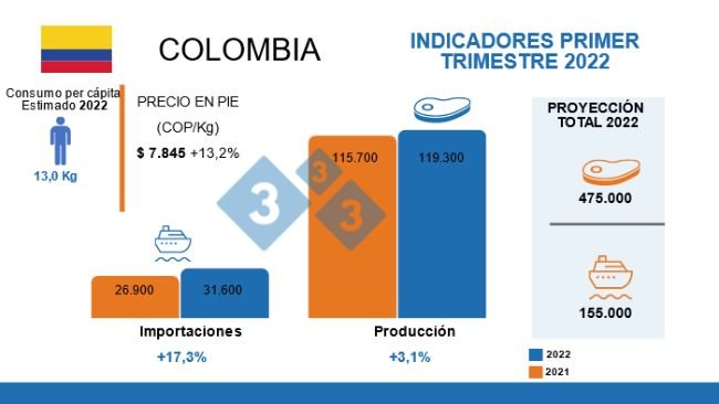 Fuentes: DANE, Porkcolombia, USDA Variaciones % respecto al mismo período de 2021. Cifras en miles de toneladas