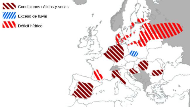 Mapa 1. Eventos clim&aacute;ticos extremos en Europa del 1 de agosto al 16 de septiembre del 2022 (fuente: MARS Butlletin 19/09/2022)