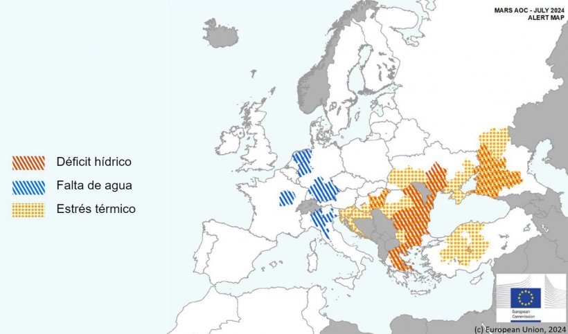 Mapa 1. Eventos climáticos extremos en Europa del 1 de junio del 2024 al 13 de julio del 2024 (fuente: MARS Bulletin 22/07/2024).