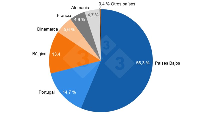 Figura 1. Origen de las importaciones de cerdos vivos a Espa&ntilde;a (2020-2025).