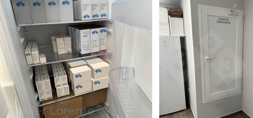 Photo 2, à gauche : Stockage correct des médicaments. À droite : les installations de réception des médicaments garantissent le maintien de la chaîne du froid.