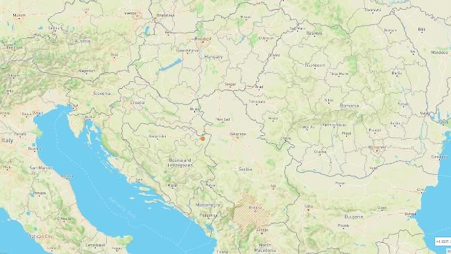 The location of the ASF outbreak in north eastern Bosnia and Herzegovina.