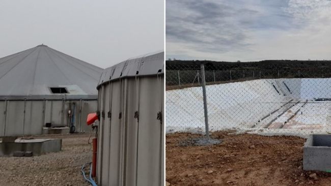 Imagen 3. Eficiencia de reducci&oacute;n de emisiones de NH3 del 80% con cubiertas flexibles tipo tienda (izquierda) o flexibles con l&aacute;mina de polipropileno o similar (derecha).
