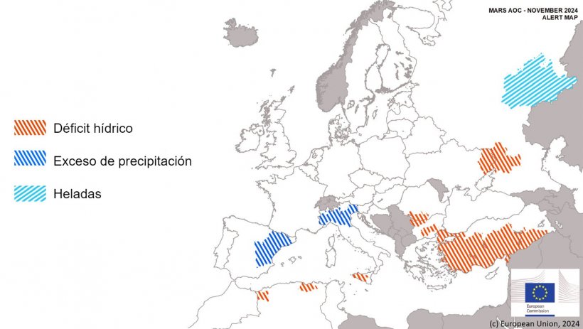 Mapa 1. Eventos climáticos extremos en Europa del 1 de octubre del 2024 al 16 de noviembre del 2024 (fuente: MARS Butlletin 25/11/2024).