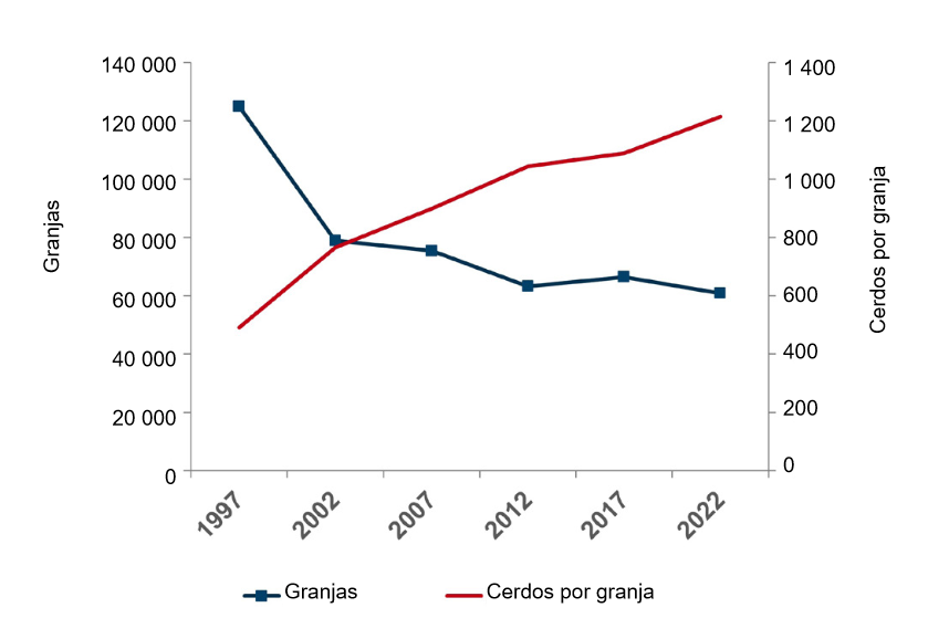 U.S. hog farms and hogs per farm