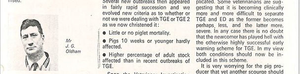 En 1971, un veterinario (Oldham) escribi&oacute; en un diario brit&aacute;nico &ldquo;Pig farming supplement&rdquo;, un breve art&iacute;culo titulado "c&oacute;mo empez&oacute; todo".