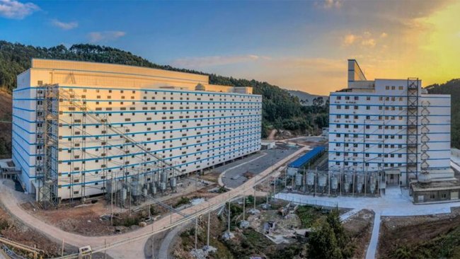 Foto 8: Distribución de pienso desde la base a cada uno de los pisos.