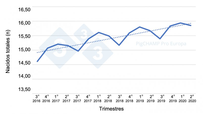 Gr&aacute;fico 2.&nbsp;Prolificidad por trimestres de cubriciones, cubriciones periodo Julio 16-Junio 20.
