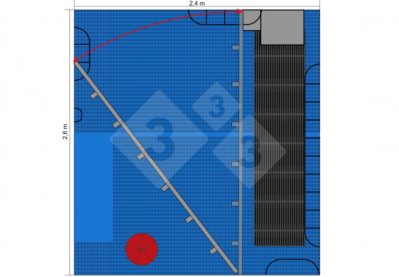 Figura 5. Plano del corral con la valla cerrada o abierta, dejando libertad a la cerda y creando un espacio triangular exlusivo para los lechones.
