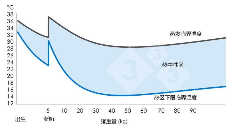 图1:热中性区或热舒适区(猪感觉舒适的地方)。农业、渔业和食品部(1983年)。猪的环境。英国:MAFF。(第2410卷)。