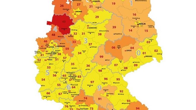 Abb. 1: Regionale Zuordnung der Antibiotika-Abgabemengen 2017.