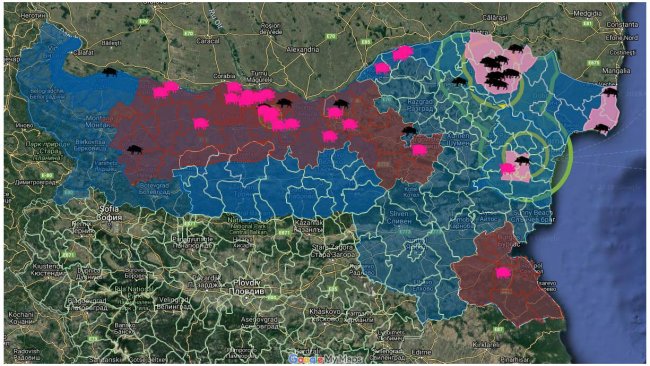 Alle ASP-Ausbrüche in Bulgarien
