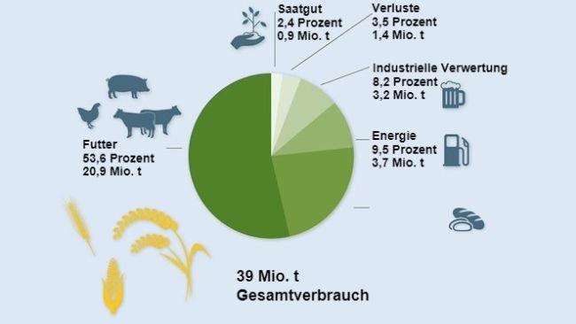Getreideverwendung 2021/22. Vorläufige Zahlen. Angaben in Geitredewert. Quelle: BLE