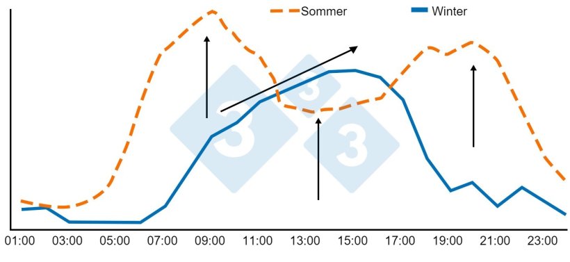 Abb. 4: Trinkverhalten bei Mast- und Absetzschweinen zwischen 88-95 kg im Sommer und Winter. Quelle: Brumm, M.C. 2006
