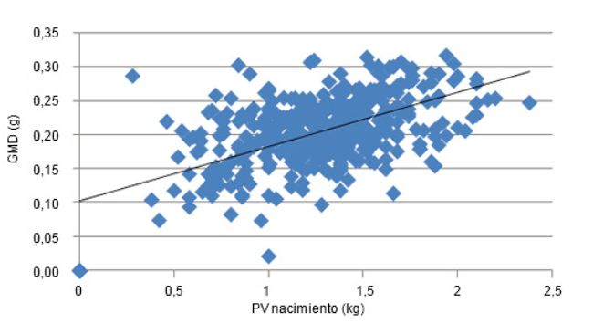 Relaci&oacute;n entre el PV al nacimiento y el crecimiento posterior