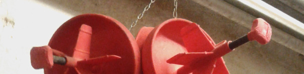 Grupo de comederos suspendidos por una cadena