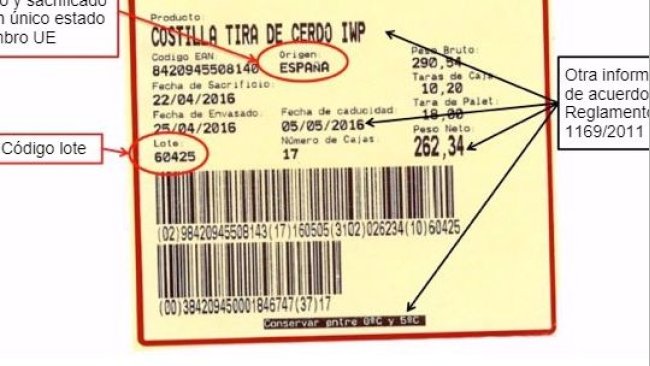 Foto 1. Ejemplo de etiqueta de una pieza de carne proveniente del matadero
