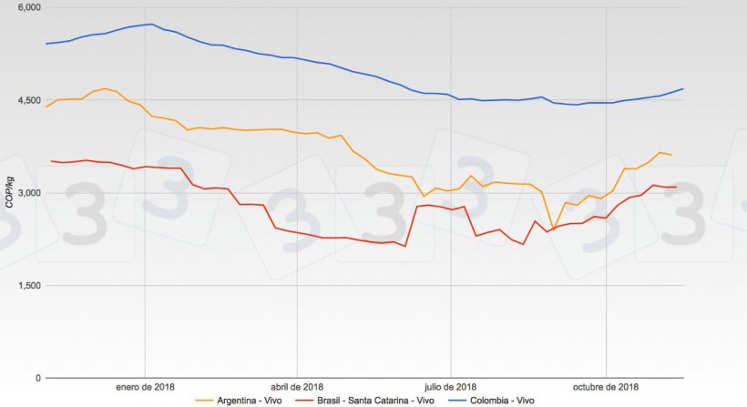 Grafica 1. Evoluci&oacute;n de las cotizaciones de Argentina, Brasil y Colombia en 2018.
