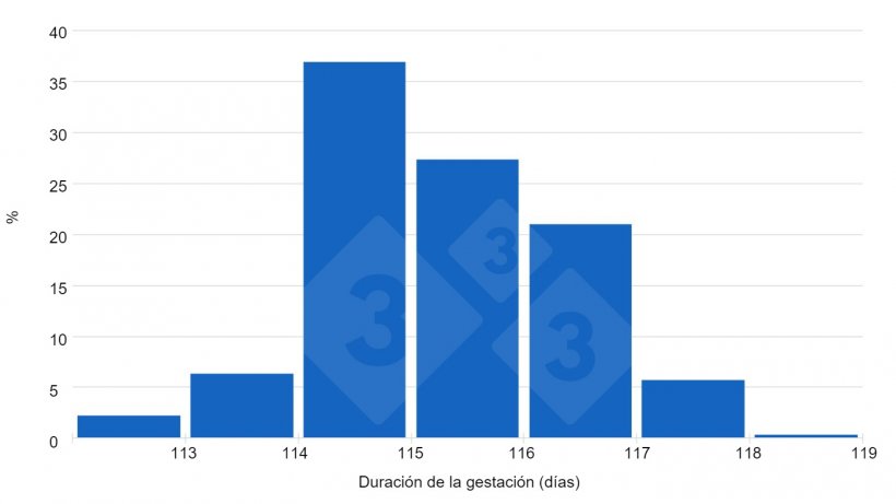 Gr&aacute;fica 1. Las respuestas de los usuarios de 333 indican una tendencia hacia gestaciones superiores a los 115 d&iacute;as.
