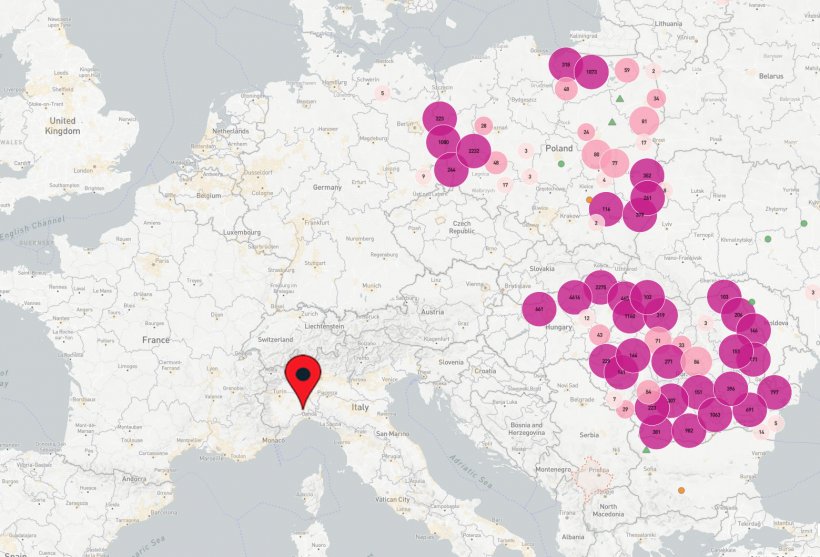 Focos de PPA declarados en Europa desde enero de 2021.
