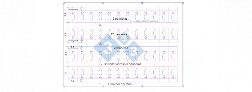 Sala de 48 parideras, 12 por cada una de las cuatro l&iacute;neas
