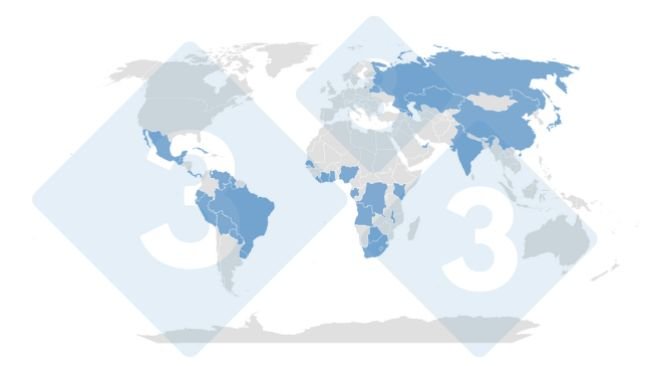 Mapa 1: Ubicación geográfica de los mercados de exportación abiertos para el sector porcino argentino - 11/02/2025. Elaborado por el Departamento de Economía y Sostenibilidad de 333 Latinoamérica con datos de la Secretaría de Agricultura, Ganadería y Pesca del Ministerio de Economía de Argentina