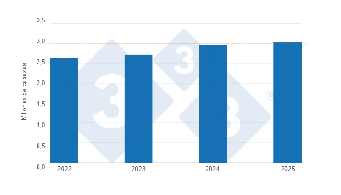 Gr&aacute;fico 1: Beneficio de porcinos en el primer semestre de los &uacute;ltimos cuatro a&ntilde;os. 

Elaborado por el Departamento de Econom&iacute;a y Sostenibilidad de 333 Latinoam&eacute;rica con datos del DANE.