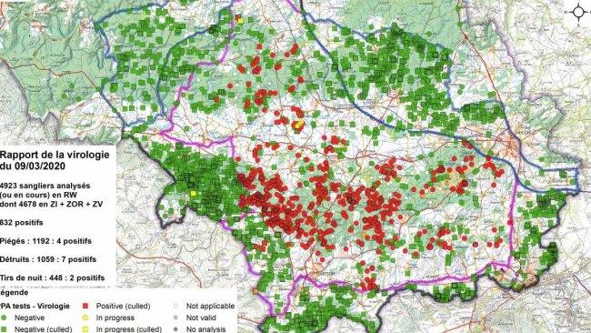 Carte de prélèvement des sangliers en date du 9 mars 2020.