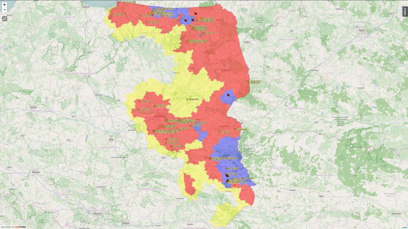 Localizaci&oacute;n de los casos de PPA detectados en cerdos dom&eacute;sticos en 2019.
