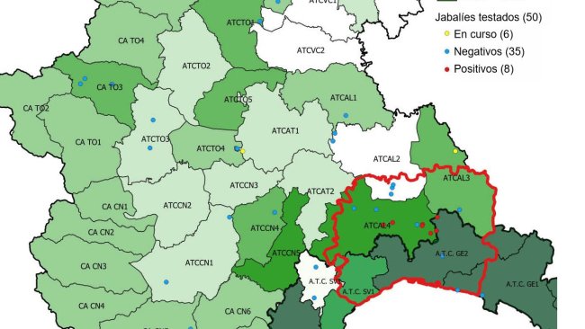 Animales testados, negativos y positivos para PPA en Piemonte y Liguria (Italia). Fuente: IZSPLV