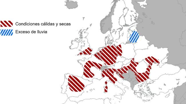 Mapa 1. Eventos climáticos extremos en Europa del 1 de julio al 19 de agosto del 2022 (fuente: MARS Bulletin 22/08/2022)