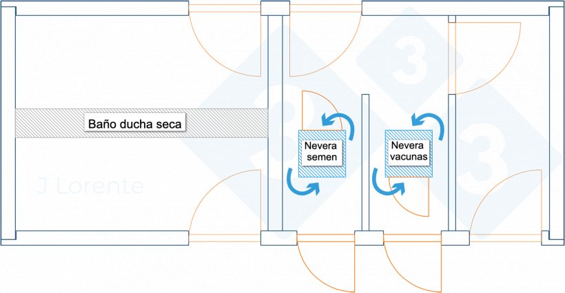 Figura 5. Plano de area de recepci&oacute;n con separaci&oacute;n de &aacute;reas.
