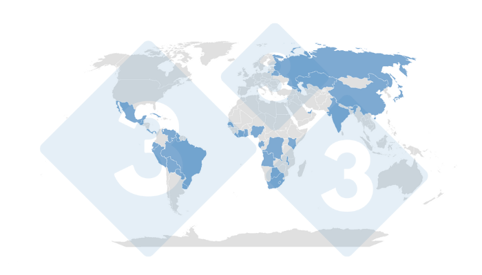 Mapa 1: Ubicaci&oacute;n geogr&aacute;fica de los mercados de exportaci&oacute;n abiertos para el sector porcino argentino - 11/02/2025. Elaborado por el Departamento de Econom&iacute;a y Sostenibilidad de 333 Latinoam&eacute;rica con datos de la Secretar&iacute;a de Agricultura, Ganader&iacute;a y Pesca del Ministerio de Econom&iacute;a de Argentina
