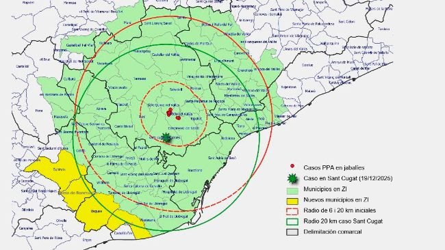 Mapa con los nuevos municipios afectados tras la detección de un nuevo caso. Fuente: Generalitat de Catalunya.