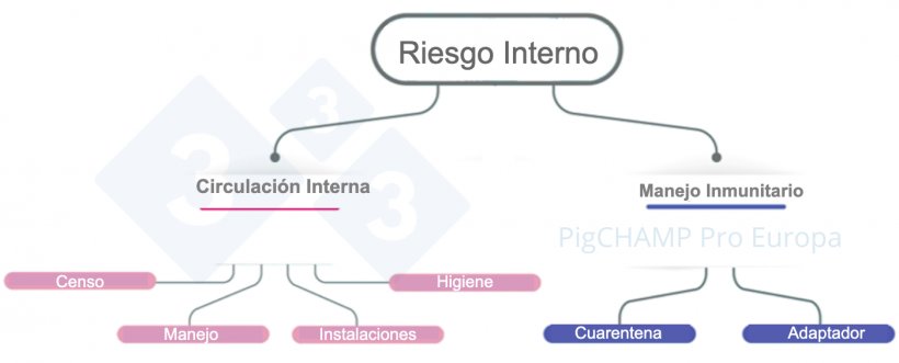 Figura 4. Esquema para analizar los principales factores de riesgo interno en la visita a la granja.
