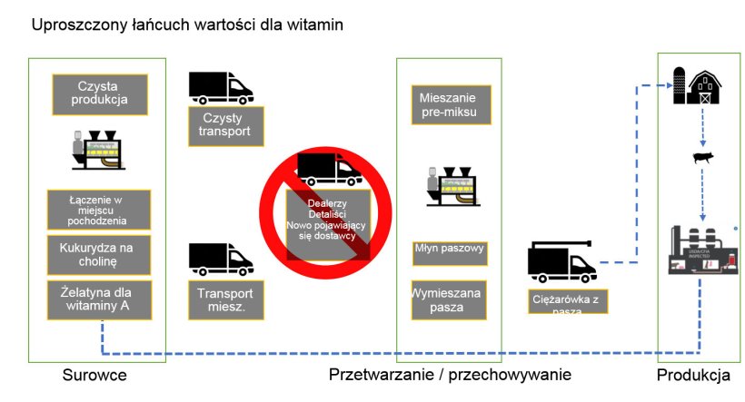 Wykres 1. Ogólny opis łańcucha powstawania i dostaw witamin dla pasz dla zwierząt.