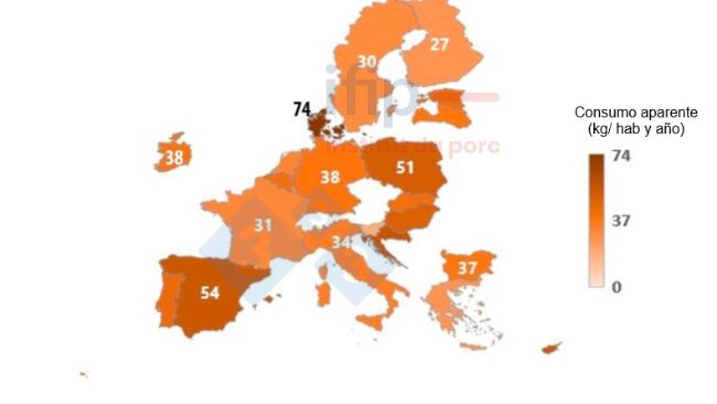 Widoczna konsumpcja wieprzowiny w 2023 r. w UE-27 Źr&oacute;dło: Ifip na podstawie danych JRC.
