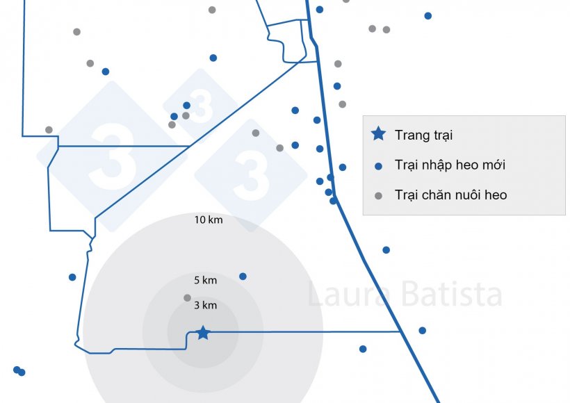 H&igrave;nh 1. Vị tr&iacute; trang trại v&agrave; mật độ heo.&nbsp;
